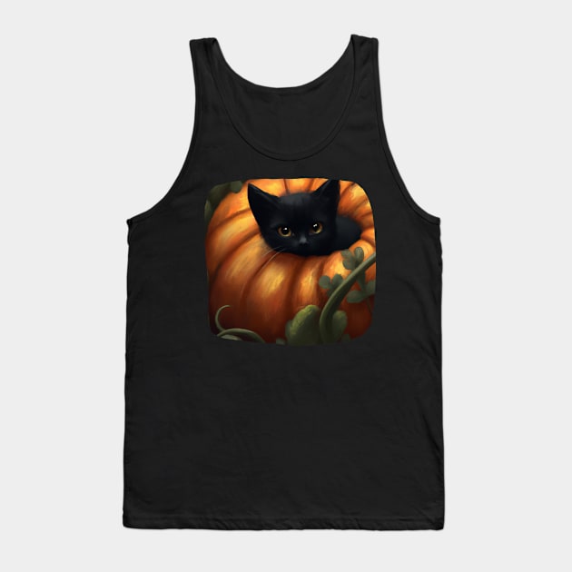 Cute Black Cat In Pumpkin Tank Top by SillyShirts